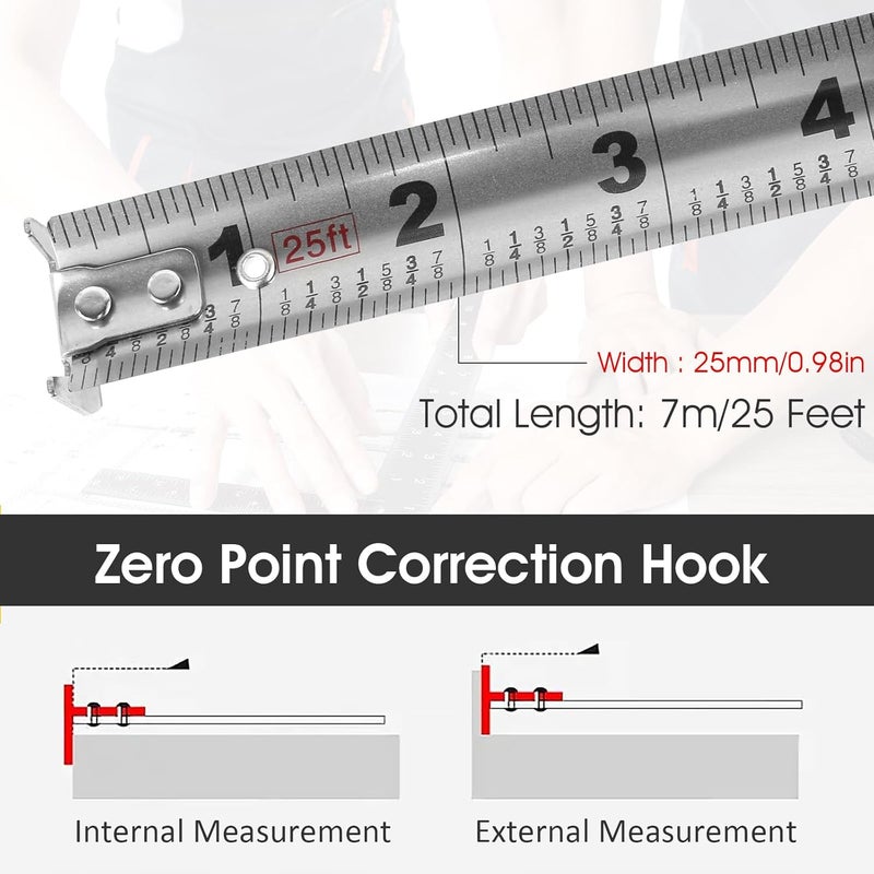 HOTBEST 2 Pack Tape Measure 25FT/7.5M Stainless Steel Measuring Tape with Double Sided Scale Waterproof Retractable Measure Ruler Handy Measurement Tape for Construction Household Woodworking - Image 3